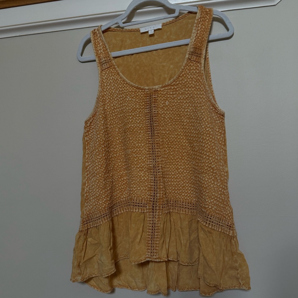 Anthropologie eri + ali Mustard Gold Crochet Tank Top – Size M